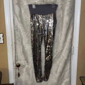 Poof Couture Sparkling Silver Sequin High-Waisted Leggings